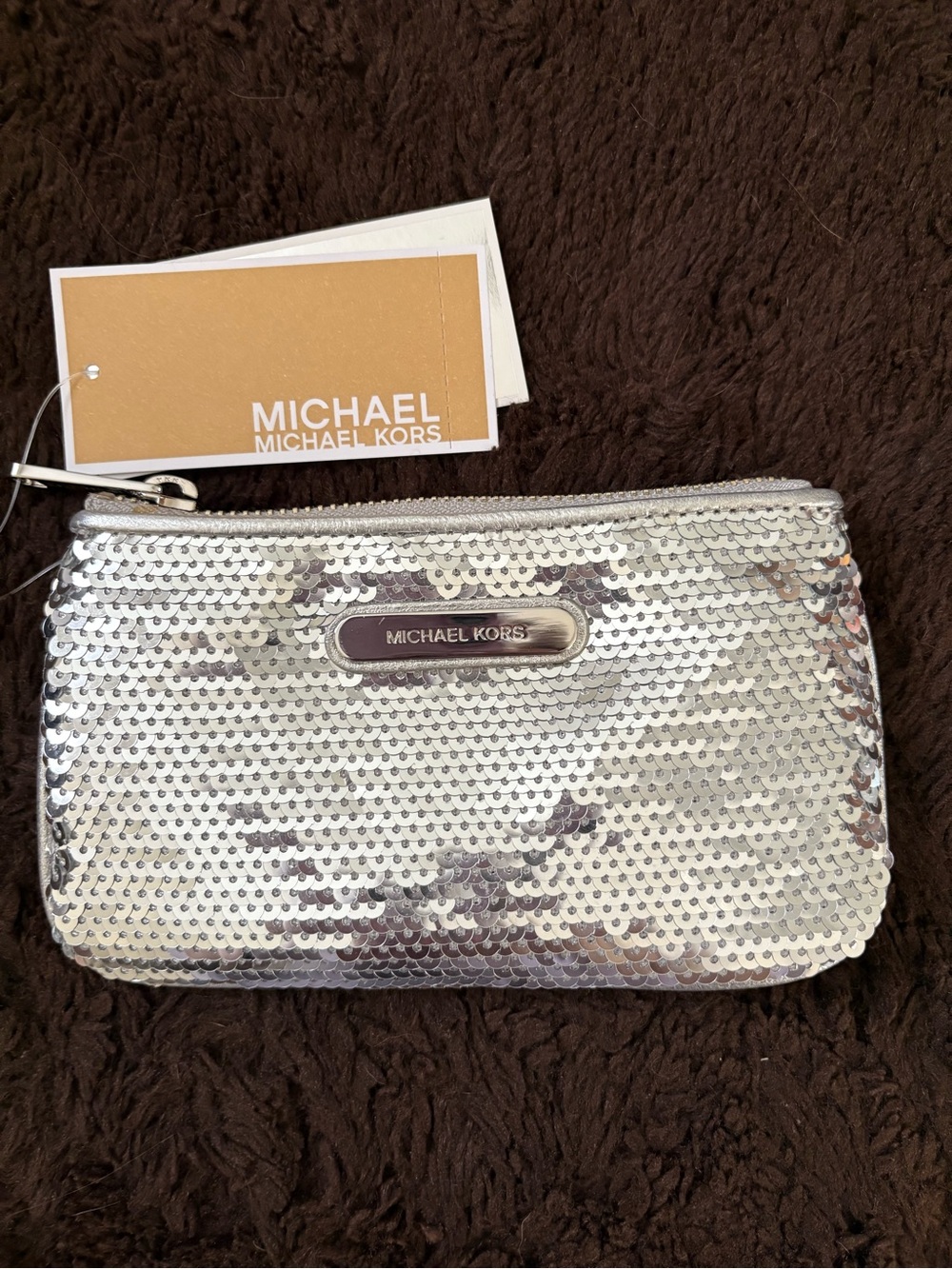 Michael Kors Silver Sequin Wristlet Clutch